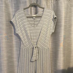 Short Sleeve Wide Leg Gray and White Jumpsuit